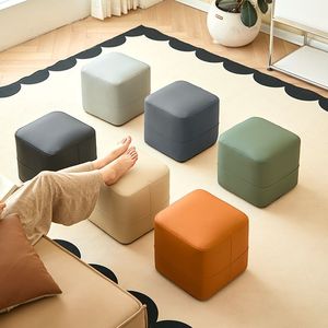 Taburete y otomana cuadrados para el hogar, reposapiés con cojín suave para sala de estar y dormitorio, con cubierta de cuero grueso, opciones multicolor - Product Image 1