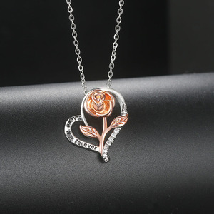 Collana con Ciondolo a Cuore con Rosa, Placcata in Platino con Zirconi, Scritta '<span class=keywords><strong>Ti</strong></span> <span class=keywords><strong>Amo</strong></span> per Sempre', Gioielli alla Moda, Regalo - Product Image 4