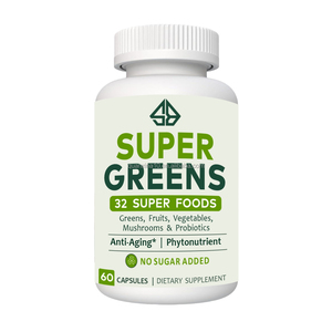 แคปซูลผลไม้และผักออร์แกนิกสีเขียว เพิ่มพลังงานและสุขภาพทางเดินอาหาร 60 แคปซูลวีแกนสำหรับผู้ใหญ่ - Product Image 4