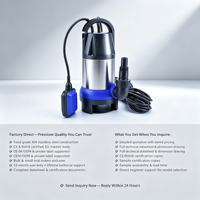 Pompe de drainage submersible à haut débit et basse pression avec capteur automatique 230V, pompe à eaux usées en plastique pour drainage de piscine OEM