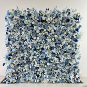 <span class=keywords><strong>E03</strong></span> Hochzeits- und Halloween-Hintergrund-Dekoration Blaue Blumenwand-Paneel Kulisse 3D 5D Rollstoff Weiß-Blaue Seide Künstliche Blumen-Rosen - Product Image 1