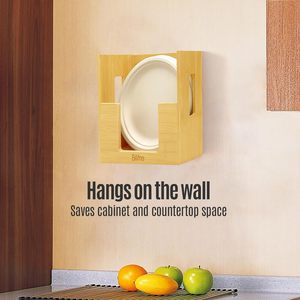 Bilifre Wooden Paper Plate Dispenser <b>Rectangle</b> Countertop Storage Box Kitchen Organizing Solution - Product Image 2