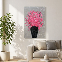 Décoration d'intérieur moderne, peinture à l'huile abstraite 3D sur toile, motif de fleurs rouges, texture épaisse, travail manuel, art au couteau, pour la décoration de fond