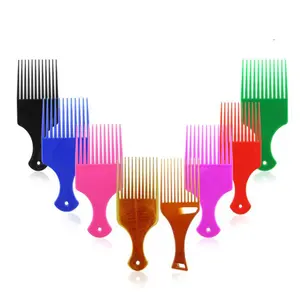 Logo Kustom Warna-warni Kecil Desain Baru Plastik Lembut Lebar Gigi Sisir Afro untuk Salon