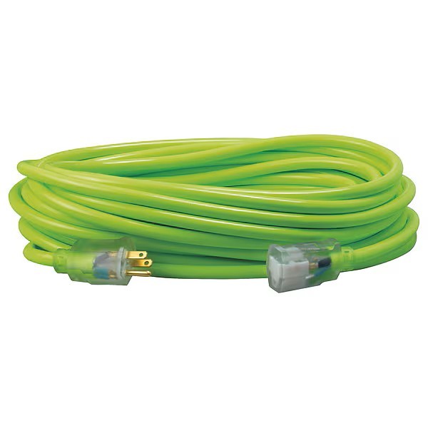 Glow in Dark Green Fluorescent Extension Cable 14/3 SJTW 15A Heavy Duty Power Supply Cord 25FT for Landscape Tree Lighting