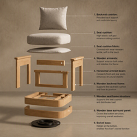 Fauteuil pivotant moderne en bois, fauteuil rembourré style teck, siège d'appoint pour patio et jardin