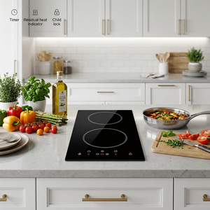 Table de cuisson <span class=keywords><strong>à</strong></span> induction encastrable 2 zones <span class=keywords><strong>Domino</strong></span> 30 cm, 3500 W, plaque de cuisson électrique, commande tactile, plaque en verre céramique pour appareils de cuisine - Product Image 1