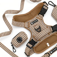 Ensemble Harnais et Laisse pour Chien Personnalisé Pied-de-Poule Anti-Traction Confortable Réglable Réfléchissant Facile à Enfiler avec Collier
