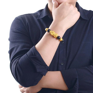 <span class=keywords><strong>Bracelet</strong></span> en perles de bouddha plaqué or, bijoux <span class=keywords><strong>Feng</strong></span> <span class=keywords><strong>Shui</strong></span>, <span class=keywords><strong>Pixiu</strong></span>, Mantra, <span class=keywords><strong>obsidienne</strong></span> <span class=keywords><strong>noire</strong></span> - Product Image 5