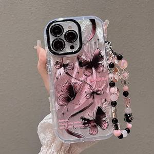 Coque pour iPhone 17, nouvelle coque de protection intégrale antichoc avec bracelet papillon rose créatif haut de gamme - Product Image 1