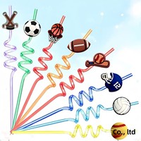 Paille spirale en forme de ballon de sport la plus vendue ; Accessoire en PVC souple à motif de dessin animé ; Modèle artistique Design Douze Fabriqué en Chine