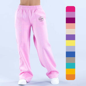 Logotipo personalizado Heavyweight Straight Wide Leg Sweatpants para As Mulheres 400g Velo Rosa Jogger Calças Respirável Casual Carga Baggy - Product Image 1