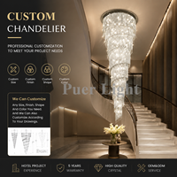 Lustre en cristal personnalisé en spirale rotative pour escalier d'hôtel, lampe suspendue verticale en cascade de cristal de luxe pour hôtel et villa