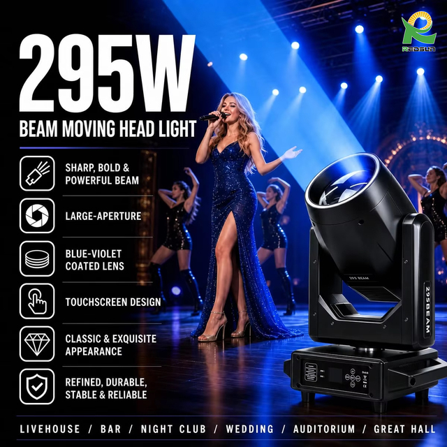 Redsun 295W High Power Beam Moving Head Light DMX512 Sound Activated Durable Construction for Club DJ Stage Lighting