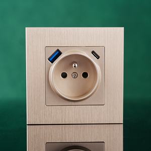 Prises de courant de type E standard européen avec USB 16A 250V, <span class=keywords><strong>plaque</strong></span> en aluminium brossé couleur or, panneau métallique - Product Image 2