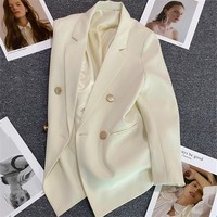 Veste de Costume Fine d'Automne Unie pour Femme, Manteau Décontracté Double Boutonnage, Blazers Élégants pour Femme d'Affaires