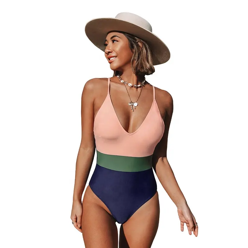 Maiô feminino com decote em v, roupa de banho de uma peça personalizada com decote em v, costas expostas, monokini 2022, moda praia, ajustável