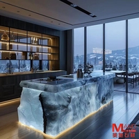 Meuble en pierre précieuse naturelle, table basse en agate cristalline, comptoir en pierre précieuse, blanc neige, bleu blanc