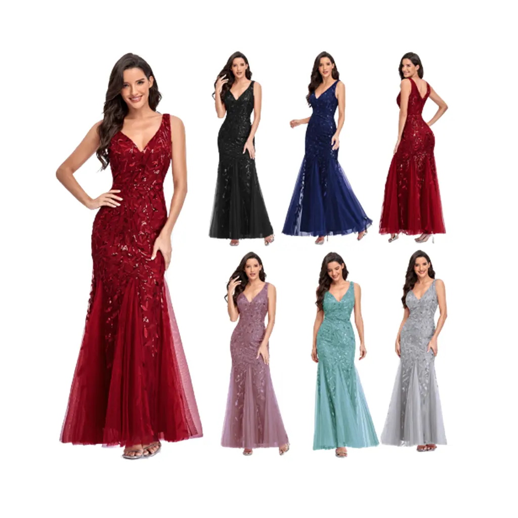 Mode Grâce Fishtail Longue Femmes Sans Manches de Demoiselle D'honneur Robes Sexy V Cou Dos Nu Chérie De Bal Robe de Soirée