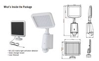 Lampe solaire de jardin LED extérieure étanche Pdlux PD-SLL80 avec capteur de mouvement DC, 80 LED, corps en plastique