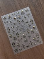 Autocollants pour ongles TSZS Halloween Or Argent 5D, crâne, chauve-souris, croix, autocollants gothiques pour ongles, décorations d'art d'ongles vintage 3D