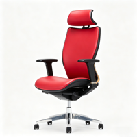 Chaise de bureau de direction ergonomique en cuir PU rouge avec base en aluminium de style moderne pour PDG
