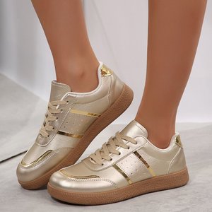 Metallic Gold German <strong>Trainer</strong> Sneakers Women Casual Shoes <strong>Ladies</strong> Fashion Lace up Walking Shoes Shiny Party Footwear - Product Image 3