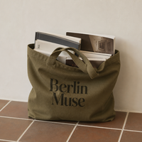 Sac fourre-tout en toile robuste vert olive avec motif imprimé Berlin Muse pour le shopping, les voyages, la plage, l'usage quotidien et les sorties décontractées