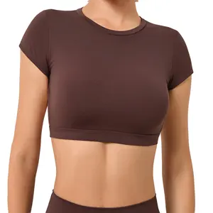 Camiseta de Yoga de manga corta con espalda abierta y compresión suave para mujer