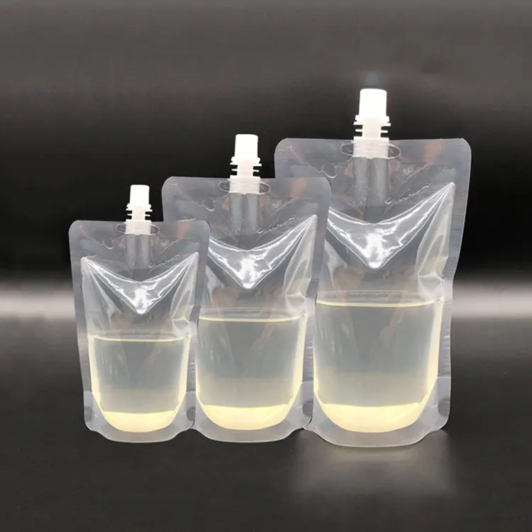 Biodegradable Eco Friendly Transparent Clear Liquid Water Juice Beverage Packaging Pouch Kraft Plastic Drink Spout Bag