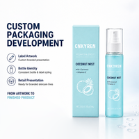 Spray hydratant à la noix de coco, emballage personnalisé, marque privée, OEM, personnalisation de flacon à fine brume pour marque cosmétique