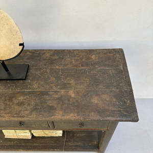 Antique Solid Elm Wood <b>Console</b> <b>Table</b> Original <b>Black</b> Paintwork Features Drawers Shelf for Dining Room Application - Product Image 4