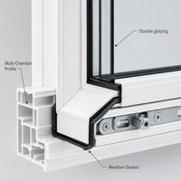 Fenêtre à battant en PVC double vitrage, acier inoxydable, design américain et européen