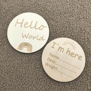 Artisanat en bois de tilleul peint sur mesure, <span class=keywords><strong>cadeau</strong></span>, annonce de naissance, panneau en bois « Bonjour le <span class=keywords><strong>monde</strong></span> », panneaux pour nouveau-nés, garçons et filles - Product Image 6