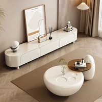 Table basse ronde moderne, forme de bol sculptural, finition brillante crème, style minimaliste, pour salon, chambre, meubles de maison