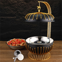 Élégant Réchaud de Luxe Rond en Acier Inoxydable Doré 8L avec Conception Anti-Blocage et Chauffage à l'Alcool par Fil Vertical pour la Restauration