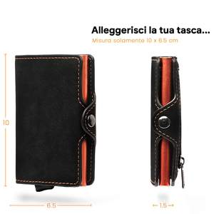 Portefeuille à cartes pop-up en cuir véritable avec fermeture à bouton personnalisée pour hommes, blocage RFID, <span class=keywords><strong>porte</strong></span>-cartes intelligent en aluminium métallique avec poche à monnaie - Product Image 4