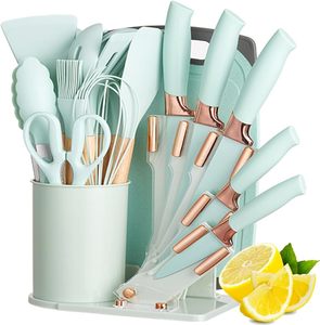Ustensiles de cuisine en silicone 19 pièces, spatule de cuisson double niveau, cuillère, couteau à découper à tête électrolytique, support de rangement, seau de rangement - Product Image 4