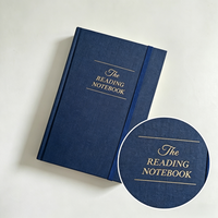 Carnet de lecture personnalisé en tissu bleu marine, couverture rigide, avec dorure à chaud, pour les amateurs de livres