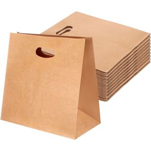 Sacs en papier personnalisés classiques pour la restauration avec impression numérique, poignées découpées, en kraft brun, pour café à emporter, festivals et occasions spéciales - Product Image 1