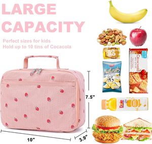 Sac à lunch isotherme Offres Spéciales mignon en velours côtelé rose fraise pour les écoliers - Product Image 5