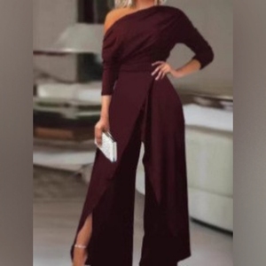 Mono Elegante Formal de Manga Corta y Color Sólido con Abertura Frontal para Mujer - Product Image 4