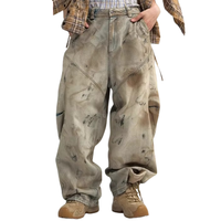 Fabricant OEM ODM Grossiste Personnalisé de Pantalons Cargo Baggy pour Hommes, Jeans à Jambes Larges Effet Vieilli Tie-Dye, Pantalons Utilitaires Vintage