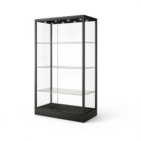 Vitrine de musée en fer 120x60x200cm, cadre noir avec 3 étagères en verre et éclairage LED, robuste et durable pour l'affichage