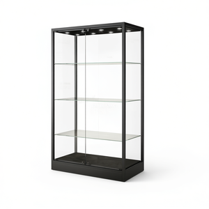 Vitrine de musée en fer 120x60x200cm avec cadre noir, 3 étagères en verre et éclairage LED pour exposition - Product Image 1