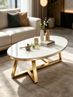 Mesa de Centro de Cuarzo Estilo Italiano, Moderna y Minimalista, de Alta Gama, Recién Llegada, Forma Ovalada, Mueble para Sala de Estar