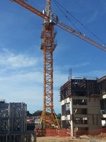 Grue à tour de construction HAISHAN 6T 55M avec télécommande, interrupteur de fin de course, système d'escalade interne, anti-collision, siège d'opérateur et moteur