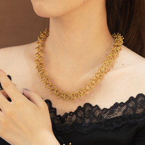 สร้อยคอสแตนเลสสตีลชุบทอง 18K PVD ลายถักแบบโคมไฟ ขนาด 19 มม. 15 มม. รูปทรงเรขาคณิตกลวงแบบไซโคลน รูปทรงกลม สำหรับผู้หญิง - Product Image 3