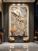 Panneau mural en pierre frittée translucide effet marbre brillant pour hôtel, résidence, duplex, fond d'entrée, personnalisé