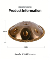 Tambour à langue professionnel en acier inoxydable de 22 pouces, 14 notes, avec accordage 432Hz/440Hz